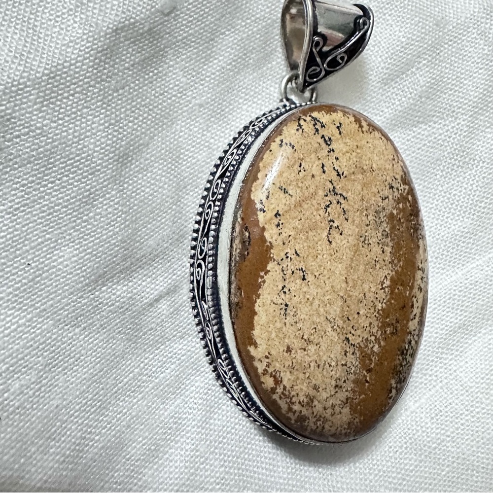 Handcrafted Artisan Jewelry Picture Brown Jasper Pendant Filigree Art to Wear